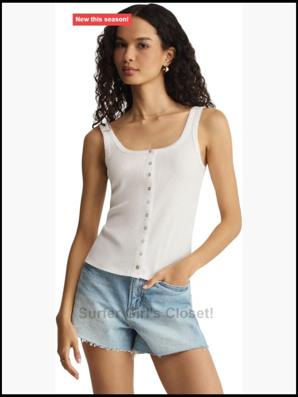 Z Supply Niko Scallop Rib Tank Top Scoop Neck Womens Sleeveless
